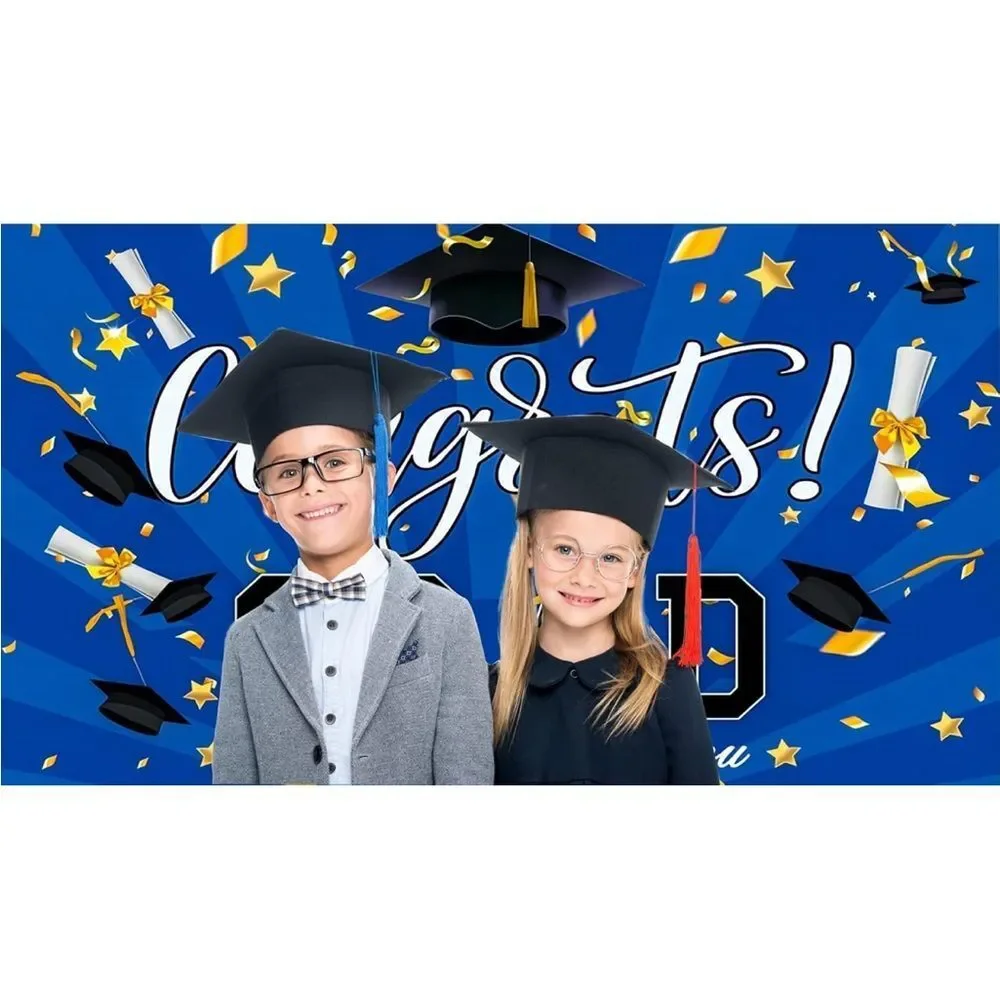 Congratulations Graduation Banner Background 8X6FT(Blue)